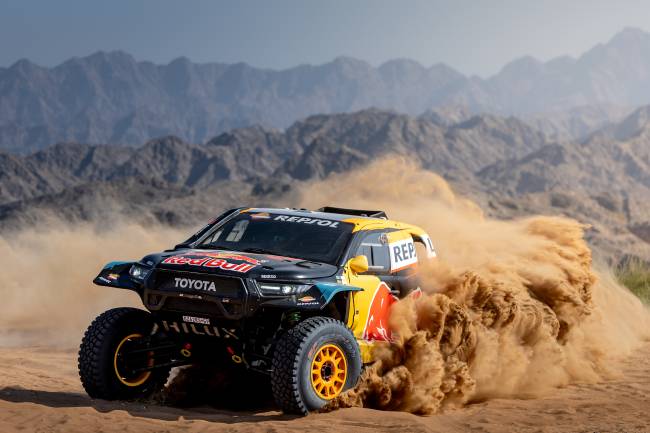 Lucas Moraes and Armand Monleon From Toyota Gazoo Racing set to take on Saudi-Arabian dunes on the upcoming Dakar 2025, Dubai, UAE on November 25, 2024 // Kin Marcin / Red Bull Content Pool // SI202411260343 // Usage for editorial use only //