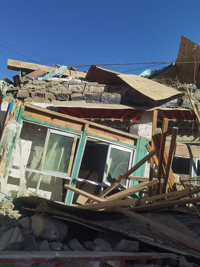 This handout received on January 7, 2025 shows damaged houses in Shigatse, southwestern China's Tibet region, after an earthquake hit the area. A devastating earthquake in China's remote Tibet region killed at least 53 people and collapsed 