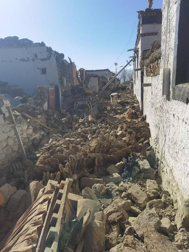 This handout received on January 7, 2025 shows damaged houses in Shigatse, southwestern China's Tibet region, after an earthquake hit the area. A devastating earthquake in China's remote Tibet region killed at least 53 people and collapsed 