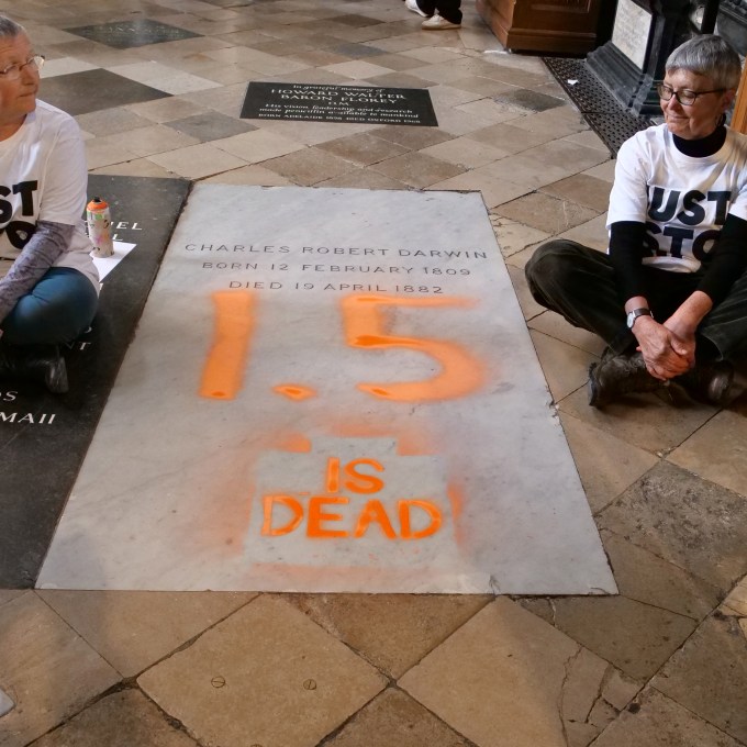 Ativistas picham túmulo de Charles Darwin em protesto contra aquecimento global