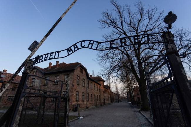 POLAND-GERMANY-HISTORY-WWII-HOLOCAUST A gate with lettering in German