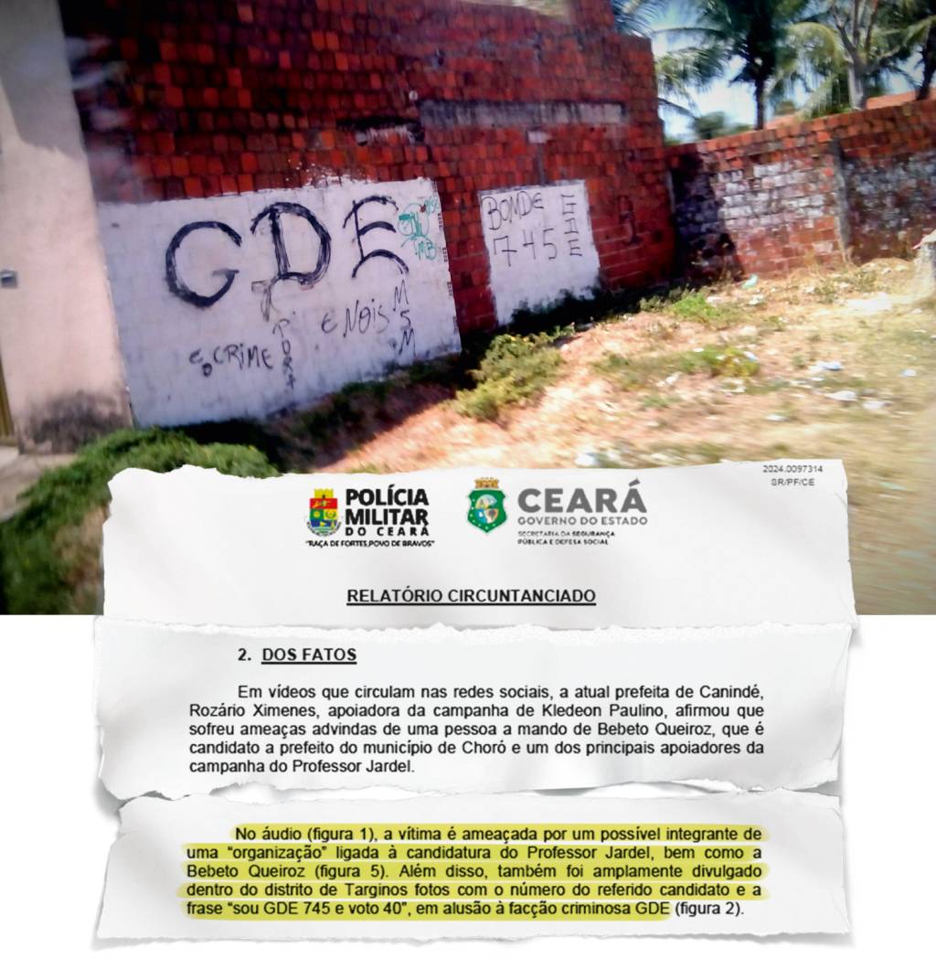1D-(2c)-Marcação_de_território_do_GDE.jpg CONEXÕES - Documento anexado ao inquérito da PF: ligações da campanha do então candidato e atual prefeito de Canindé com os Guardiões do Estado (GDE), grupo que controla rota do tráfico de drogas no Ceará