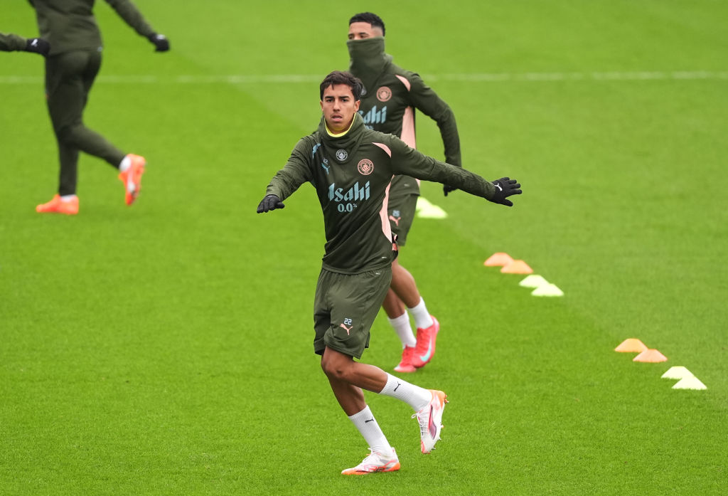 Manchester City's Vitor Reis during a training session at the City Football Academy, Manchester. Picture date: Tuesday January 21, 2025. (Photo by Martin Rickett/PA Images via Getty Images)