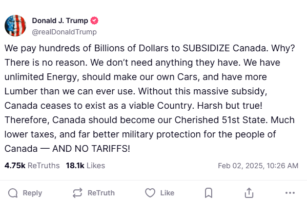 Donald Trump reage a tarifas impostas pelo Canadá