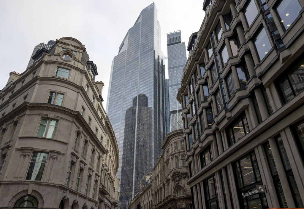 The 22 Bishopsgate office skyscraper, center, in the City of London, UK, on Tuesday, Jan. 21, 2025. The tallest skyscraper in the City of London financial district has reached full occupancy just over four years after it was completed. Photographer: Carlos Jasso/Bloomberg via Getty Images