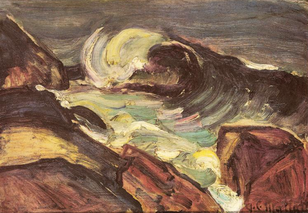 Screen Shot 2025-02-11 at 6.39.33 PM Anita Malfatti, A onda, circa 1915-1917, óleo sobre madeira, 26.7 x 36 cm, Coleção Hecilda e Sérgio Fadel