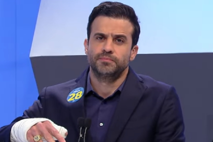 O candidato Pablo Marçal (PRTB) durante debate para as eleições municipais de São Paulo, em 2024