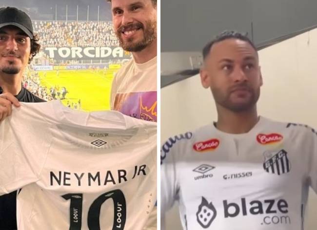 neymar-gabriel-bruninho Gabriel Medina e Bruninho marcam presença na reestreia de Neymar no Santos