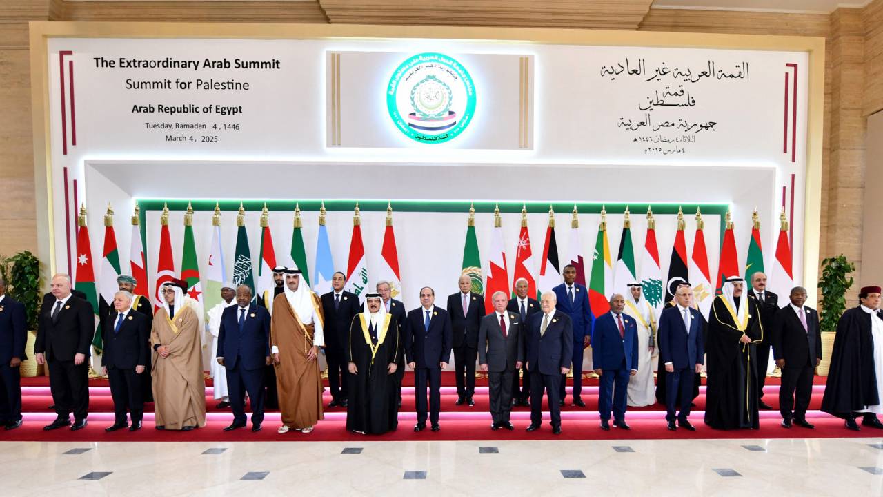 A handout picture provided by the Egyptian Presidency shows a group picture during the Arab League summit on Gaza, in Cairo, on March 4, 2025. (Photo by Egyptian Presidency / AFP) / RESTRICTED TO EDITORIAL USE - MANDATORY CREDIT "AFP PHOTO / HO /EGYPTIAN PRESIDENCY " - NO MARKETING NO ADVERTISING CAMPAIGNS - DISTRIBUTED AS A SERVICE TO CLIENTS