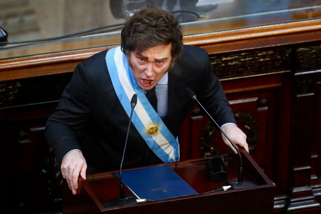 BUENOS AIRES, ARGENTINA - MARCH 1: President of Argentina Javier Milei speaks during the opening session of the Argentine Congress for the period 2025 on March 1, 2025 in Buenos Aires, Argentina. (Photo by Marcos Brindicci/Getty Images)