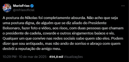 tweet-mario-frias-nikolas-ferreira Tuíte do deputado federal Mário Frias (@mfriasoficial)