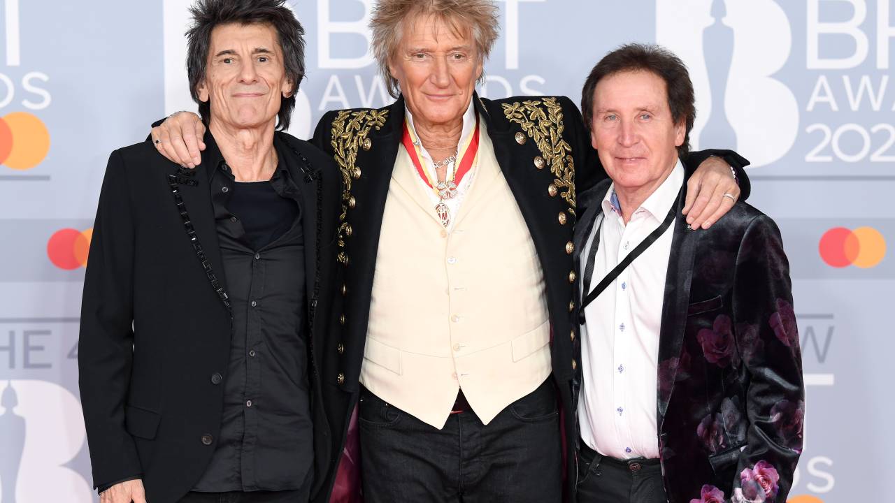 Ronnie Wood, Rod Stewart and Kenney Jones no Brit Awards, em 2020