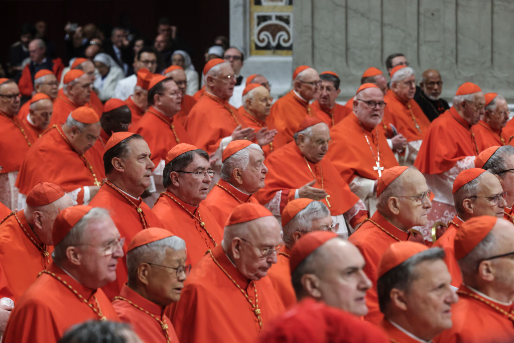 VATICAN CITY, VATICAN - DECEMBER 07: Cardinals attend a Consitory presided by Pope Francis at The Vatican on December 07, 2024 in Vatican City, Vatican. Pope Francis celebrated a consistory for the creation of 21 new Cardinals from across the globe, telling them not to be dazzled by the seduction of power, but to always walk the path of Jesus and cultivate a passion for encounter. (Photo by Alessandra Benedetti - Corbis/Corbis via Getty Images)