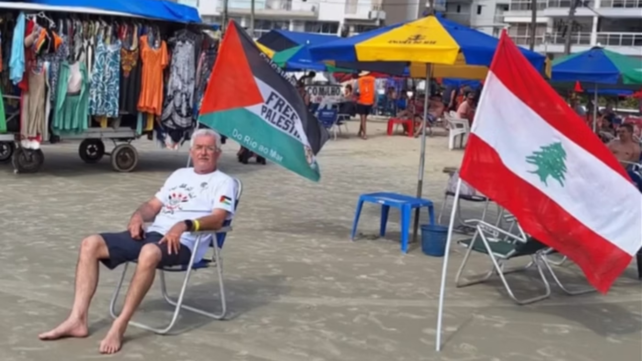 Homem com bandeira da palestina é atacada no Guarujá