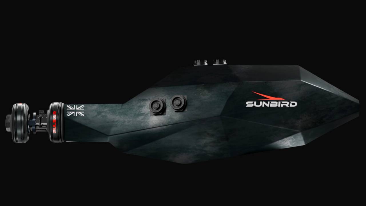 O Sunbird, foguete movido a fusão nuclear que promete reduzir pela metade o tempo de uma viagem da Terra a Marte nos próximos anos.