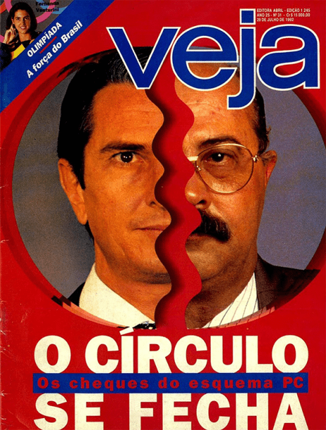 29/07/1992 - "O círculo se fecha" - Reportagem de VEJA mostra os cheques de PC Farias encontrados pela Polícia Federal que comprovam a participação de Collor em esquema criminoso de corrupção e tráfico de influência