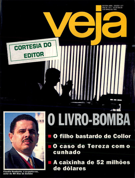 03/03/1993 - "O livro-bomba" - O ex-porta-voz do governo federal, Cláudio Humberto, publica um livro com revelações chocantes sobre a existência de um filho bastardo de Collor e de um caso de adultério entre a esposa de Pedro Collor, irmão do presidente, e seu cunhado