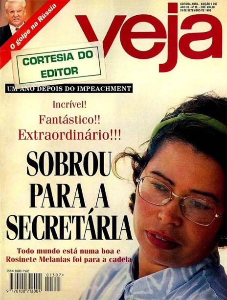 29/09/1993 - "Sobrou para a secretária!" - Reportagem mostra que Rosinete Melanias, secretária de Collor envolvida no esquema PC Farias, foi presa enquanto outros investigados pelo escândalo seguiam em liberdade