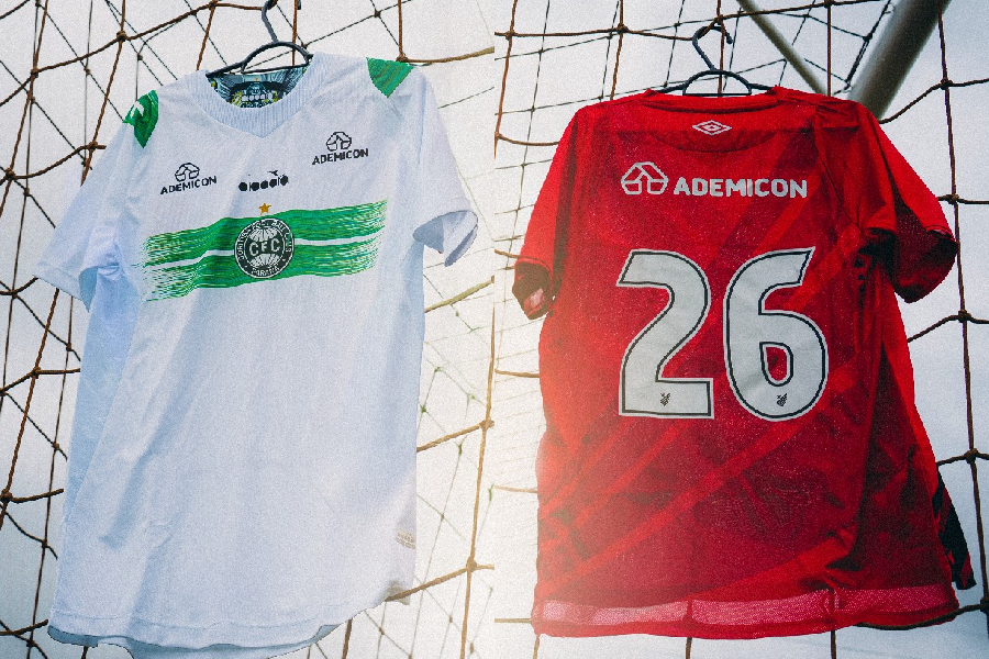 Camisas do Coritiba e do Athletico Paranaense, que agora são patrocionados pela Ademicon