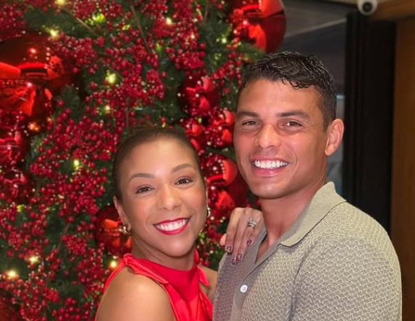 Jogador Thiago Silva com a mulher, Belle Silva