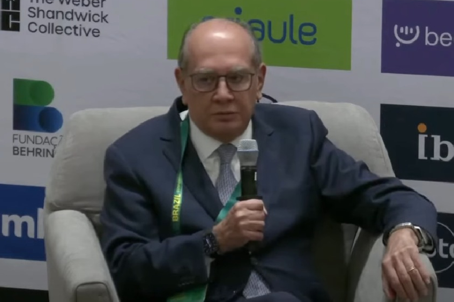 O ministro Gilmar Mendes, do Supremo Tribunal Federal (STF), durante participação no evento internacional Brazil Conference, nos EUA, em 12 de abril de 2025
