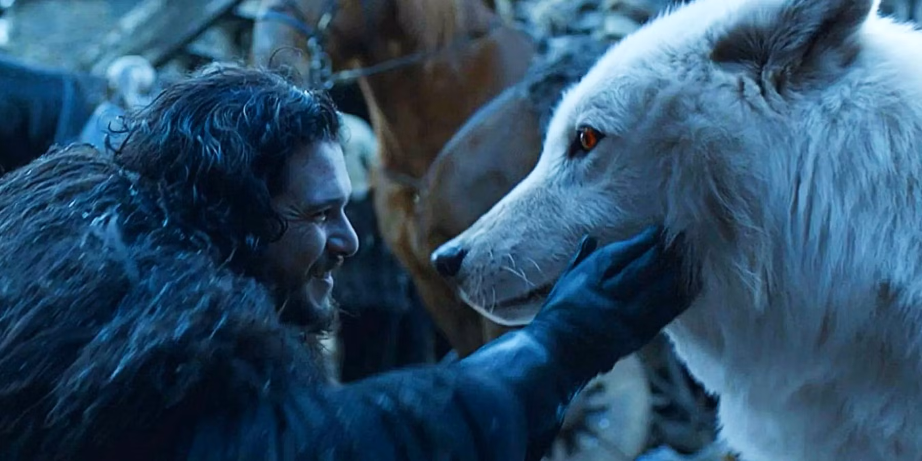 Jon Snow (Kit Harington) e seu lobo-terrível Ghost em 'Game of Thrones'