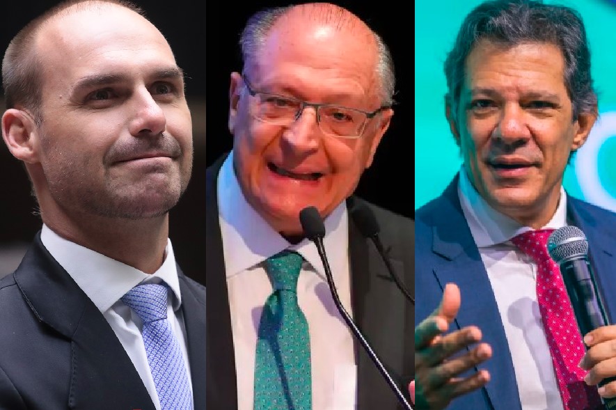 Eduardo Bolsonaro (PL), Geraldo Alckmin (PSB) e Fernando Haddad (PT): todos tem mais de 30 pontos em pesquisa para o Senado em São Paulo