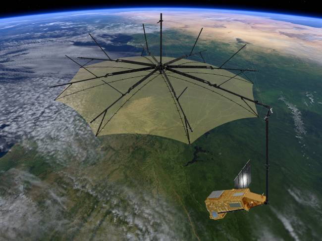 ESA_s_forest_mission Arte do Biomass Satellite com o radar de banda P na órbita da Terra