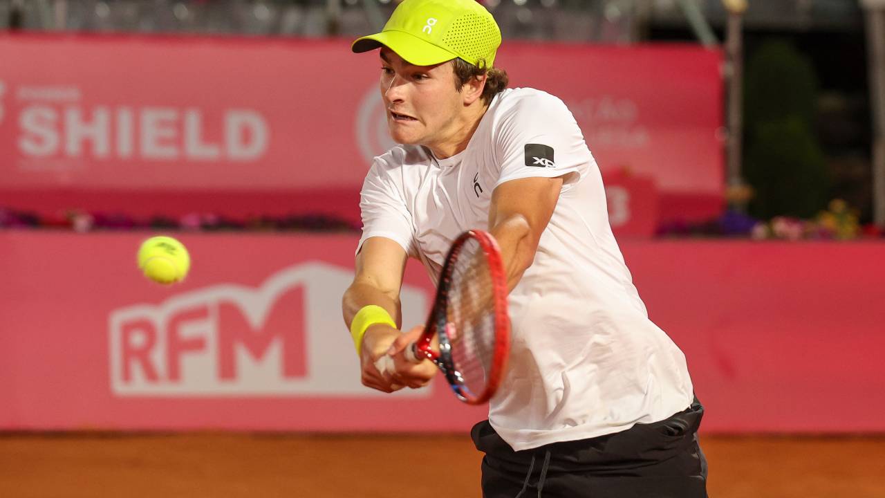 ESTORIL, PORTUGAL - APRIL 30: Joao Fonseca from Portugal during the match between Jesper De Jong from the Netherlands and Joao Fonseca from Portugal during the Millennium Estoril Open 2025 - ATP Challenger 175 at Clube de Tennis do Estoril on April 30, 2025 in Estoril, Portugal.