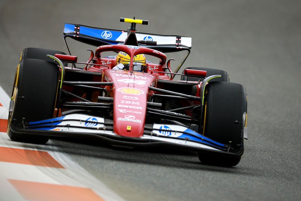 MIAMI, FLORIDA - MAY 02: Lewis Hamilton of Great Britain driving the (44) Scuderia Ferrari SF-25 on track prior to Sprint qualifying ahead of the F1 Grand Prix of Miami at Miami International Autodrome on May 02, 2025 in Miami, Florida. (Photo by Hector Vivas/Getty Images)