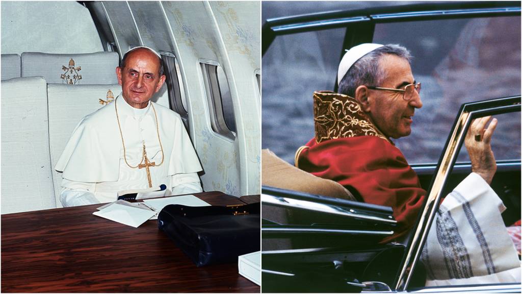 GettyImages-515542668.jpg TRANSIÇÃO - Em 1978, o cardeal Albino Luciani, o papa João Paulo I (à dir.), que morreria em 33 dias, era o conciliador ideal para suceder Paulo VI, um conservador discreto