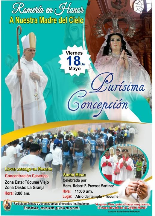GqdcprsXMAAcNTp Folheto com anúncio de romaria em homenagem a Maria em Túcume, no Peru, liderada por Robert Prevost. -