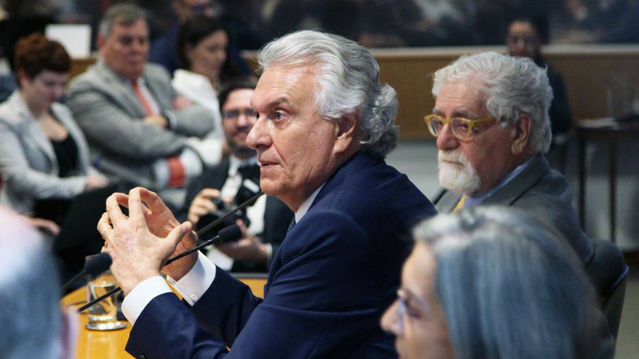 O governador do Goiás, Ronaldo Caiado, durante evento em São Paulio nesta segunda, 5