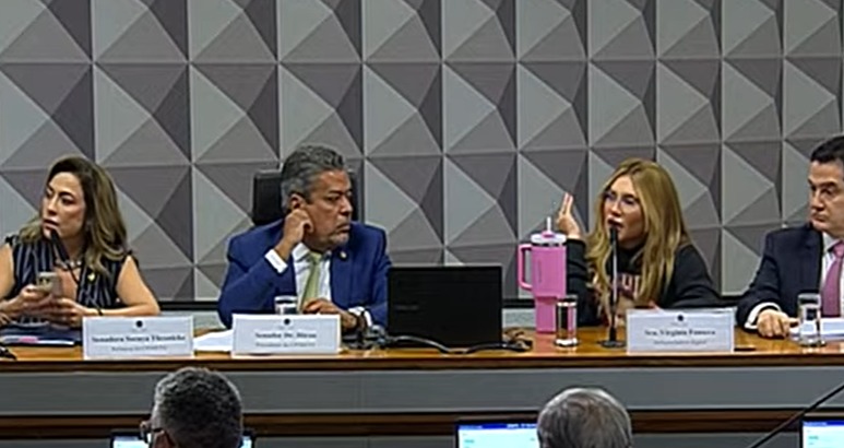 Momento em que Virginia Fonseca interrompe a senadora Soraya Thronicke (Podemos-MS)