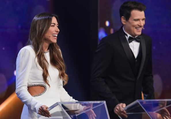 Patricia Abravanel e Celso Portiolli na apresentação do Troféu Imprensa no SBT