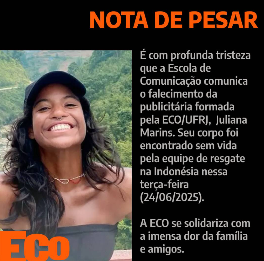 Escola de Comunicação da UFRJ publica nota de pesar após morte de Juliana Marins