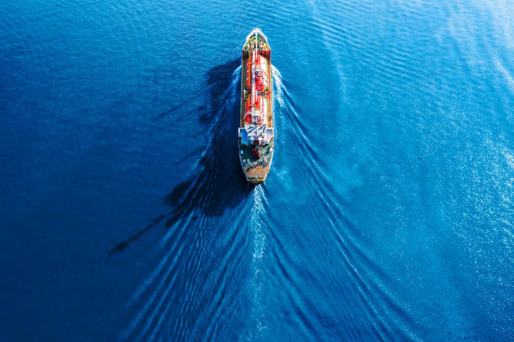 Tanker truck moving on the sea.
