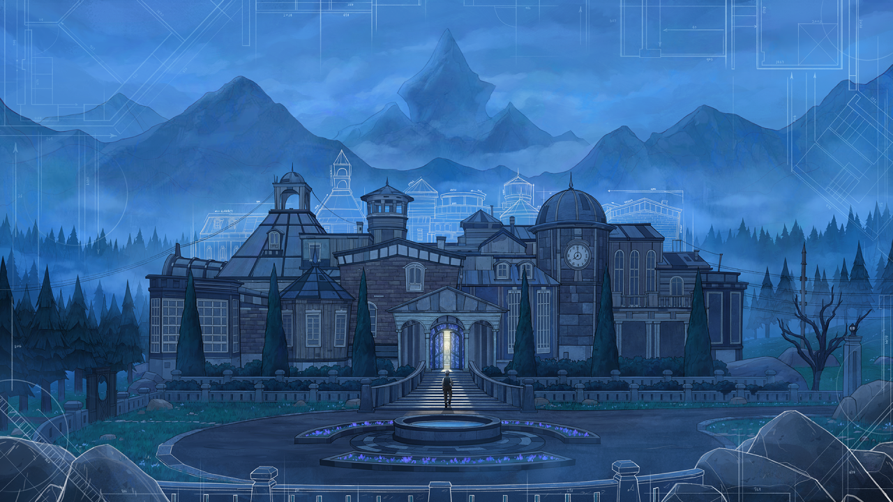Mansão em que se passa o game "Blue Prince"
