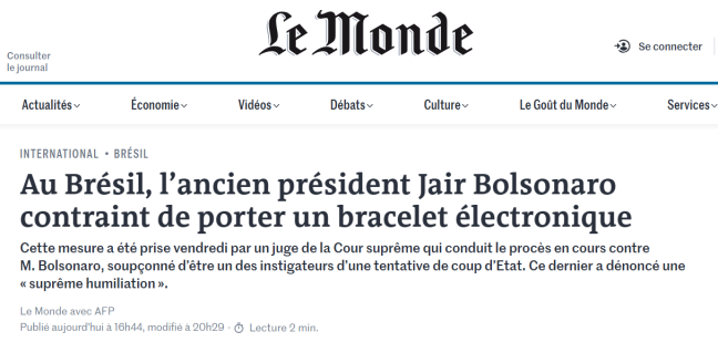 Jornal francês repercute medidas contra Bolsonaro