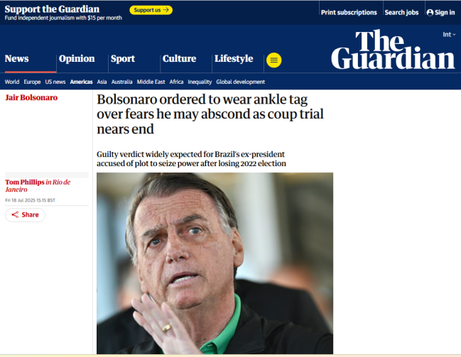 Repercussão sobre cautelares no jornal britânico The Guardian