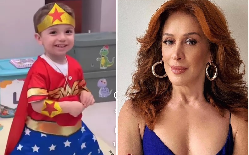 Claudia Raia fantasia filho de Mulher-Maravilha, é criticada e muda roupa