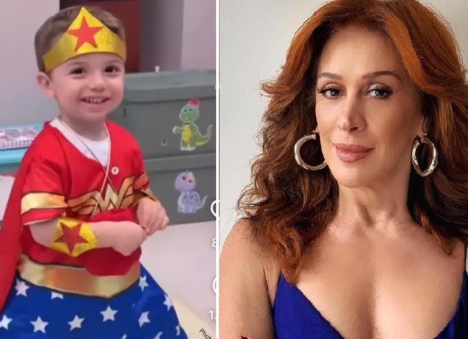 Claudia Raia fantasia filho de Mulher-Maravilha, é criticada e muda roupa