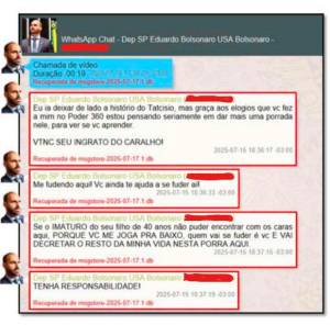 Eduardo conversa com Jair Bolsonaro no WhatsApp