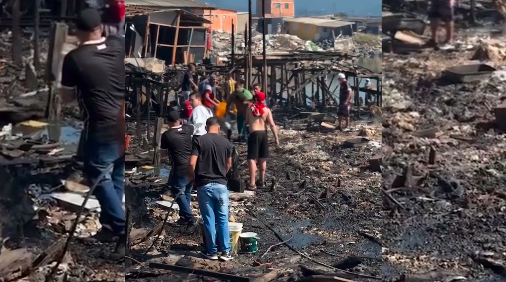 Incêndio na Comunidade de São Sebastião, em Santos, no litoral de São Paulo