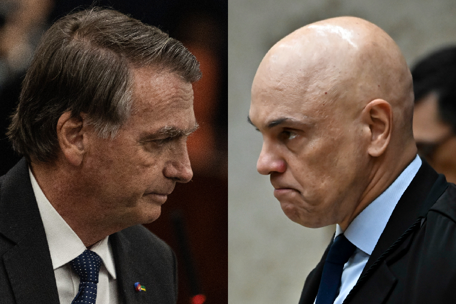 O ex-presidente Jair Bolsonaro; e o ministro Alexandre de Moraes, do Supremo Tribunal Federal