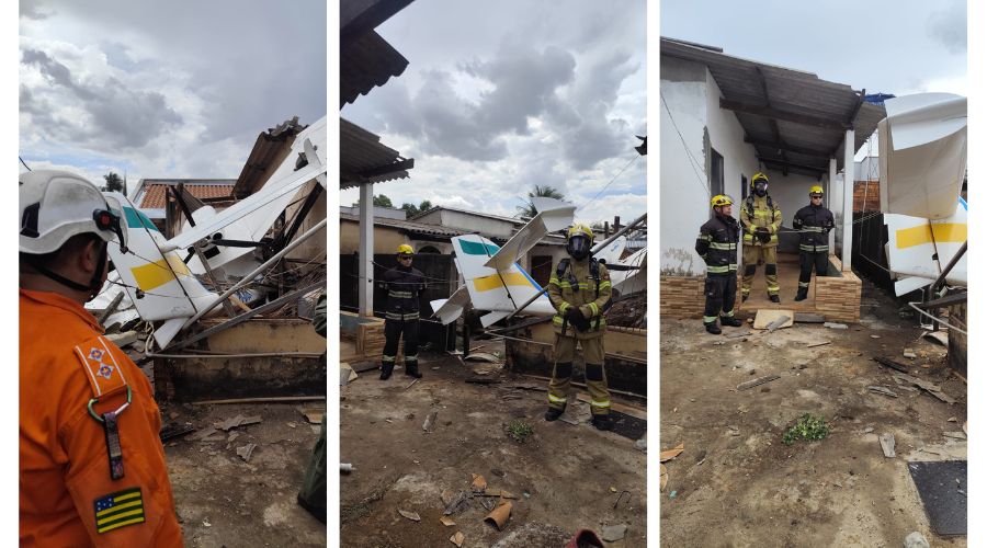 Avião cai em cima de residência em Goiânia e piloto sobrevive