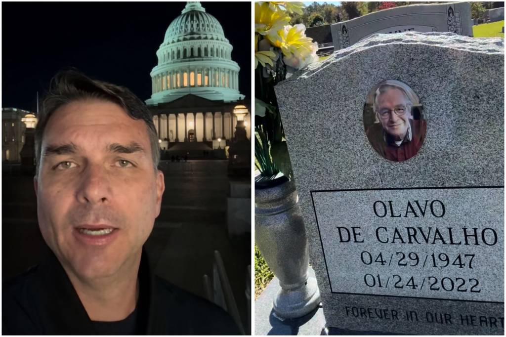 O que fez Flavio Bolsonaro ao visitar túmulo do guru Olavo de Carvalho
