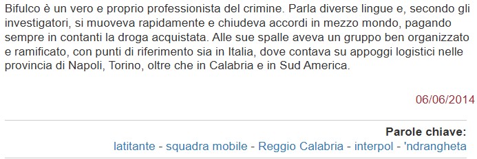 Cita&ccedil;&atilde;o feita pela Pol&iacute;cia de Estado da It&aacute;lia sobre Bifulco