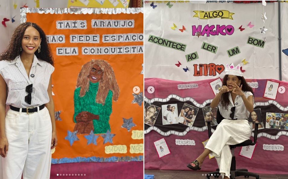 A homenagem a Taís Araújo em escola pública, com direito até a coroa