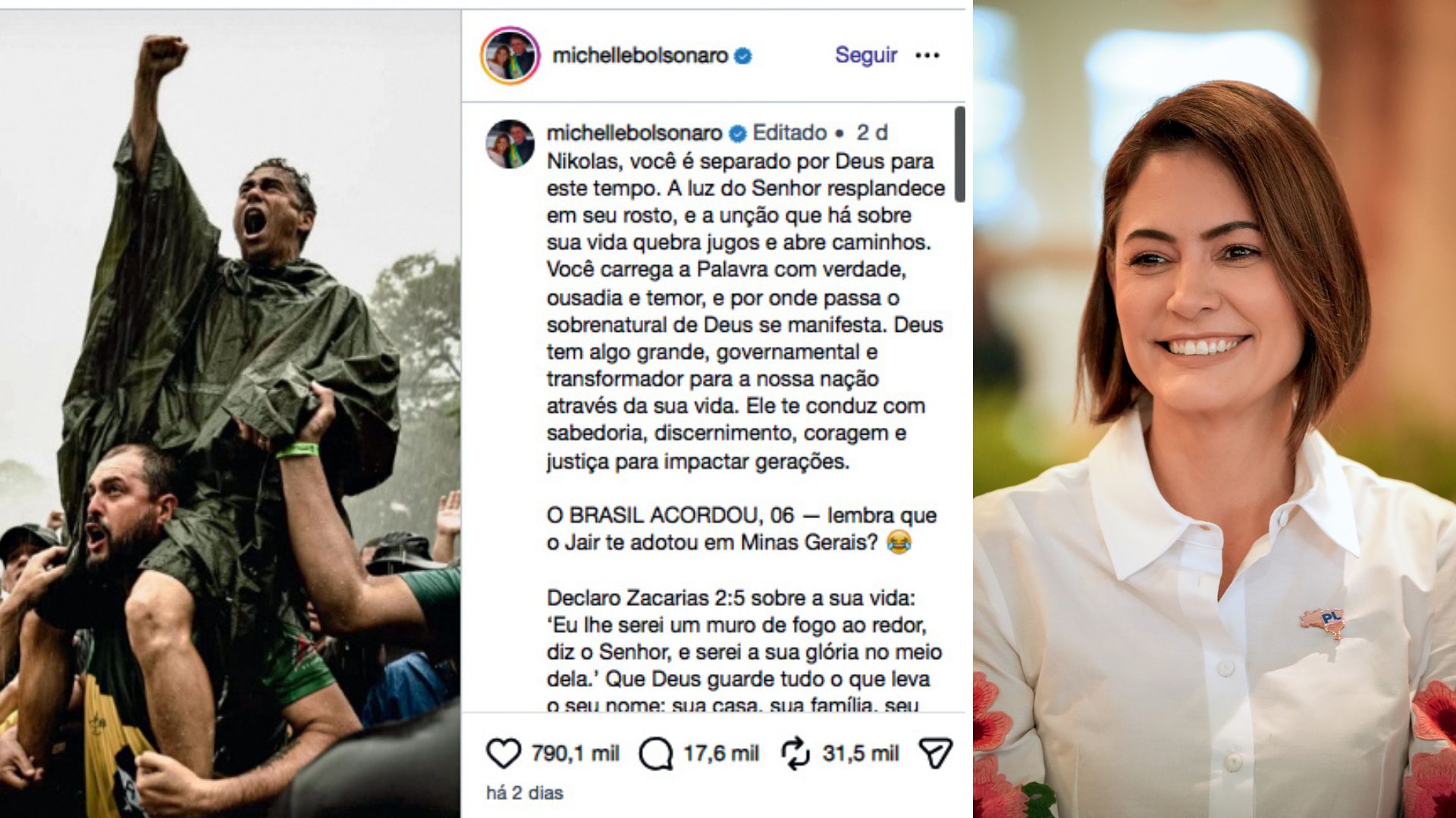 ZERO SEIS -&ensp;Michelle: a ex-primeira-dama lembrou que o marido considera o deputado como o seu sexto filho